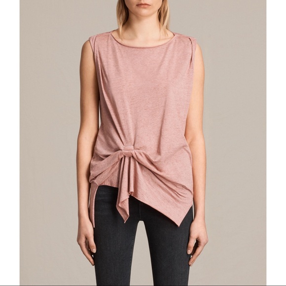 All Saints Tops - Allsaints Rivi Pink Burnout Knotted Tank